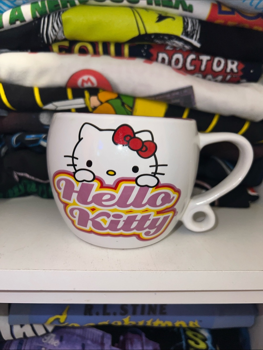 Hello Kitty White Mug with Red Bow and Pink Logo